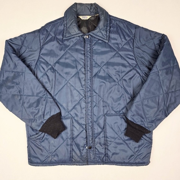 Mens Vintage Navy Blue Diamond Quilted Big Smith Chore Coat Work Jacket L (50”) - Picture 1 of 8